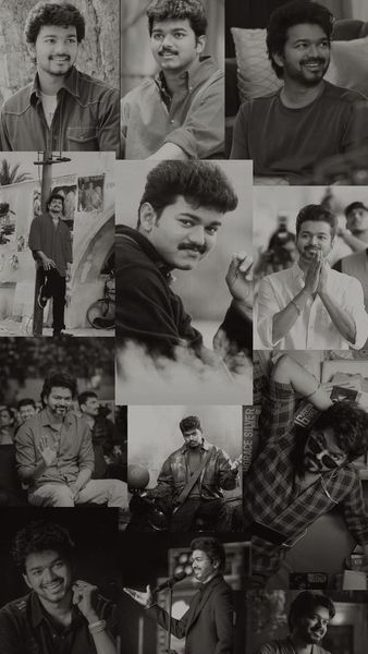 Thalapathy Vijay Movie Moments Black & White Collage