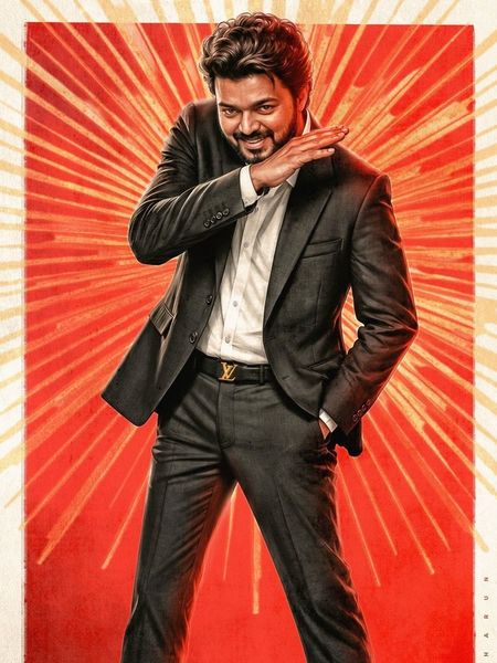 Thalapathy Vijay Red Sunburst Stylish Wallpaper