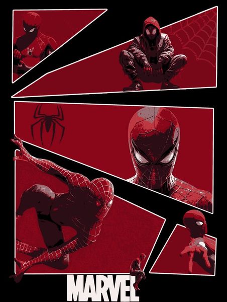 multi spider man red background